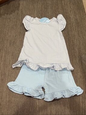 NWT Size 8 Classic Whimsy  Blue Millie Stripe Ruffle short set